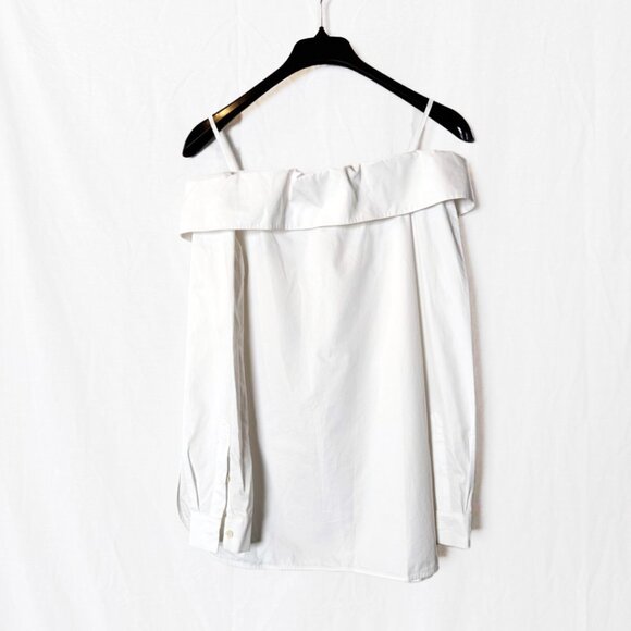 Tibi Off-Shoulder White Cotton Poplin Button-Down Shirt – Size 4 - Picture 4 of 7